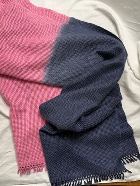 BAJRA Silk Blend Scarf Pink Blue Colorblock Handmade Nepal Fringe Wrap